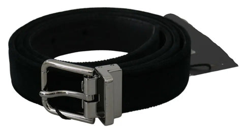 Black velvet leather belt with silver buckle from Dolce & Gabbana, featuring a sleek and stylish design.