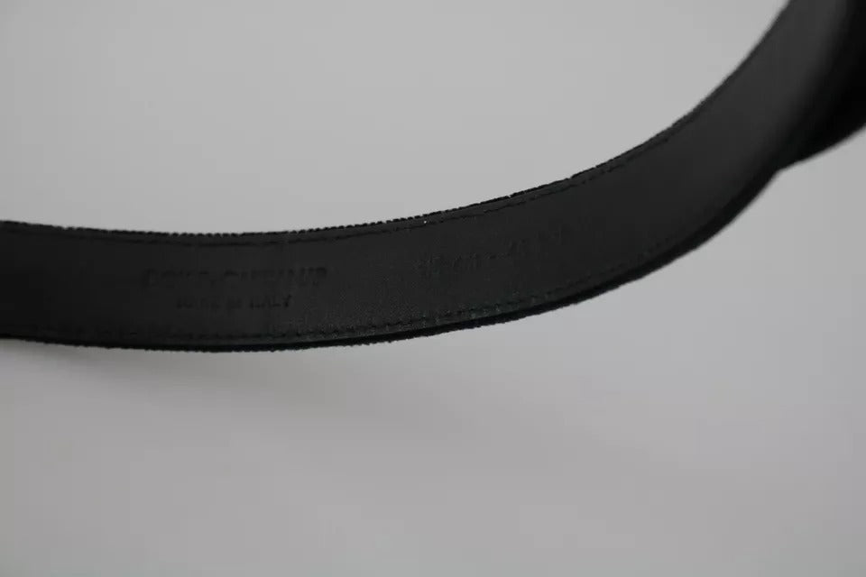 Black velvet leather belt with silver buckle from Dolce & Gabbana, showcasing a stylish accessory with a sleek design.