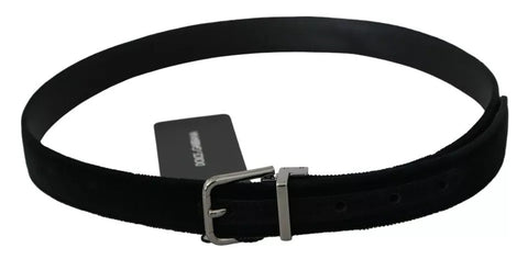 Black velvet leather belt with silver buckle from Dolce & Gabbana, featuring a sleek, stylish design and silver-tone hardware.