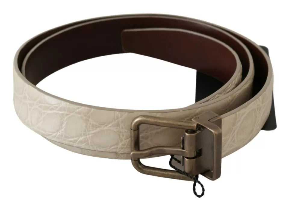Cream beige leather belt with gold buckle from Dolce & Gabbana, featuring a sleek waist design and high-quality craftsmanship.