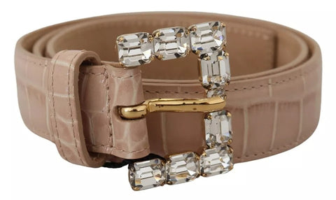 Beige leather women’s belt with crystal buckle from Dolce & Gabbana, featuring a stylish and elegant design.