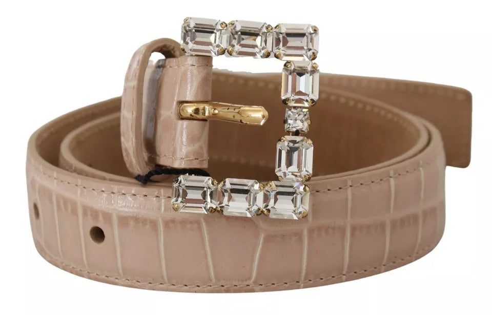 Beige leather women's belt with crystal buckle by Dolce & Gabbana, featuring a stylish and elegant design.