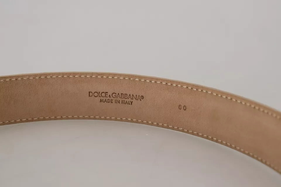 Beige leather women's belt with crystal buckle from Dolce & Gabbana, featuring a stylish and elegant accessory.
