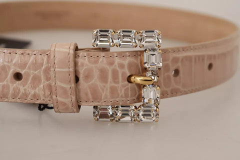 Beige leather women's belt with crystal buckle by Dolce & Gabbana, featuring a stylish and elegant accessory.