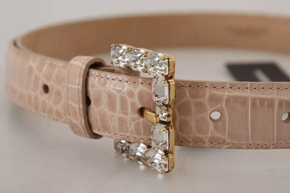 Beige leather women’s belt with crystal buckle from Dolce & Gabbana, featuring a stylish and elegant accessory.