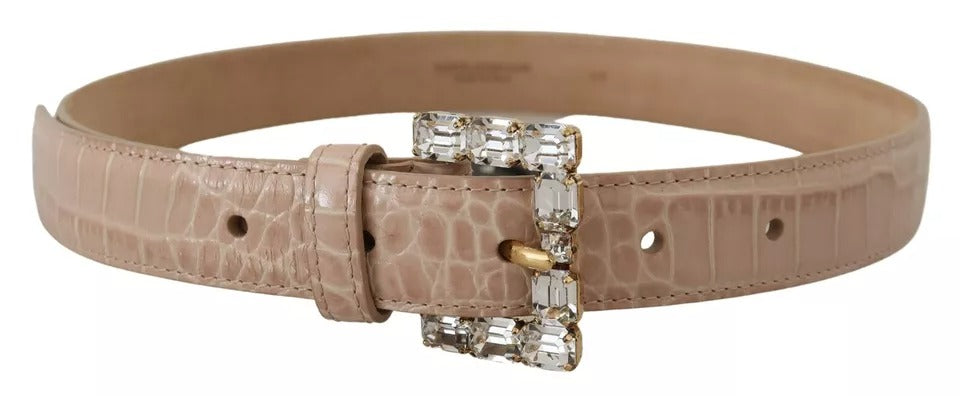 Beige leather women's belt with crystal buckle from Dolce & Gabbana, featuring a stylish and elegant design.