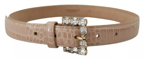 Beige leather women's belt with crystal buckle from Dolce & Gabbana, featuring a stylish and elegant design.