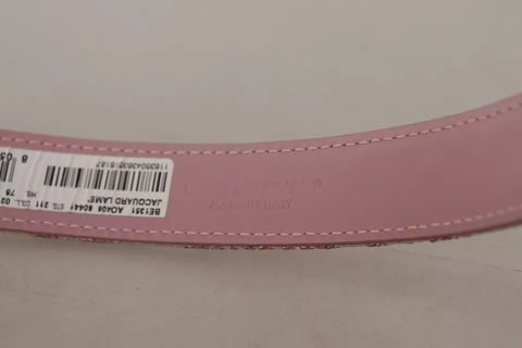 Pink jacquard embroidered belt with gold-tone metal buckle by Dolce & Gabbana, showcasing intricate embroidery and elegant design.