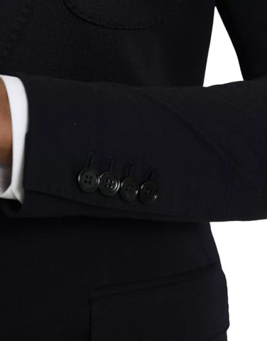 Blue wool notch single-breasted coat blazer by Dolce & Gabbana, tailored fit with classic lapel and stylish design.