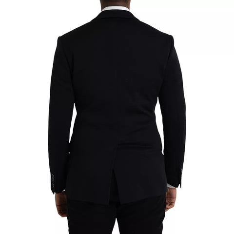 Blue wool notch single-breasted coat blazer by Dolce & Gabbana, tailored fit with classic lapel and button closure.