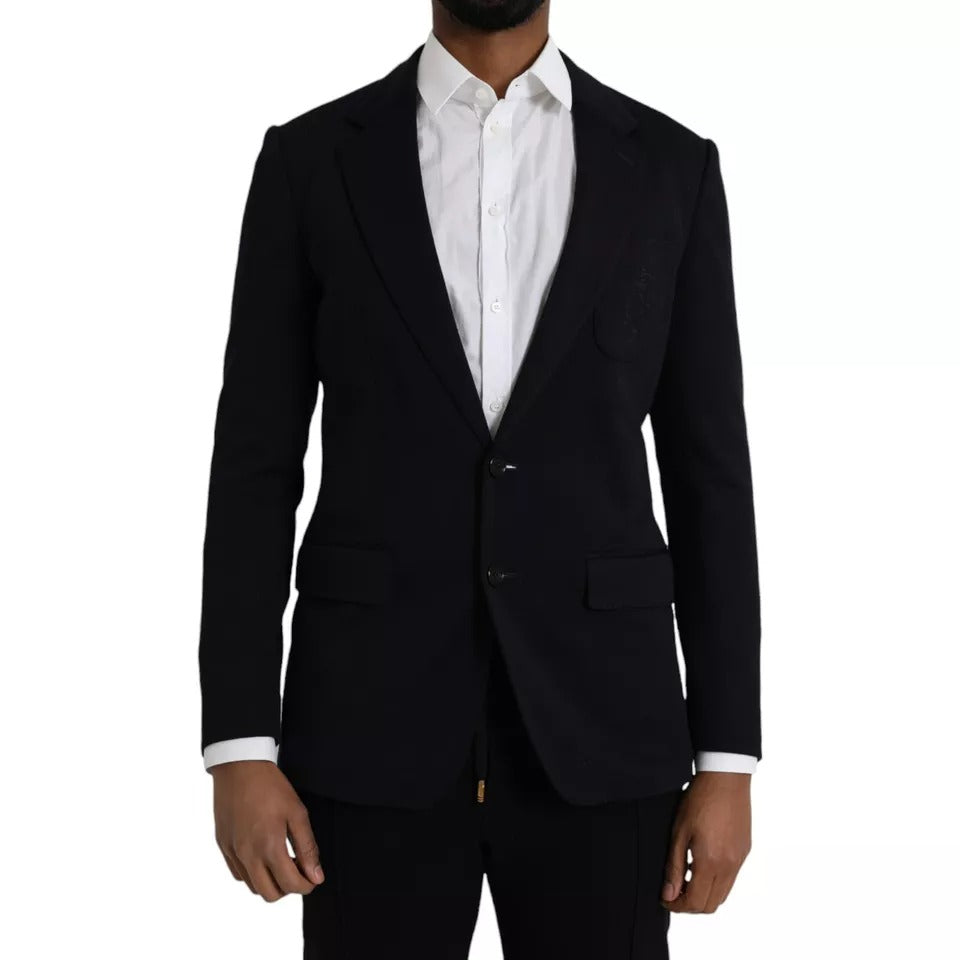 Blue wool Dolce & Gabbana notch single-breasted coat blazer, tailored fit, with classic lapels and button closure.