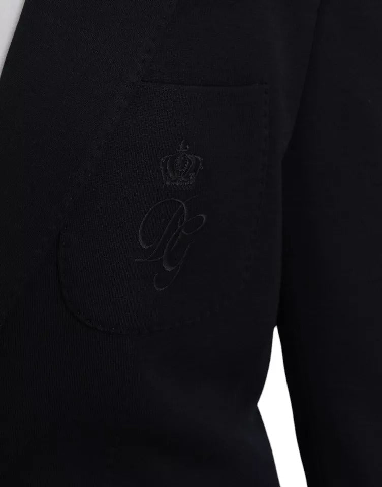 Blue wool notch single-breasted coat blazer by Dolce & Gabbana, tailored fit with classic lapel and button closure.