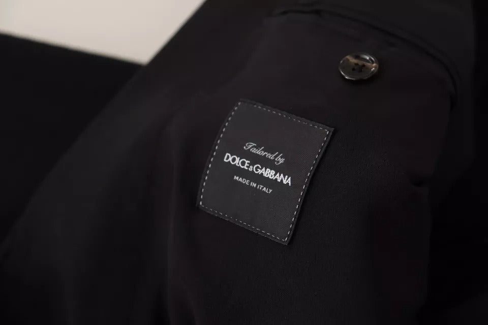 Black wool slim fit coat blazer by Dolce & Gabbana, tailored with a structured design and classic lapel collar.