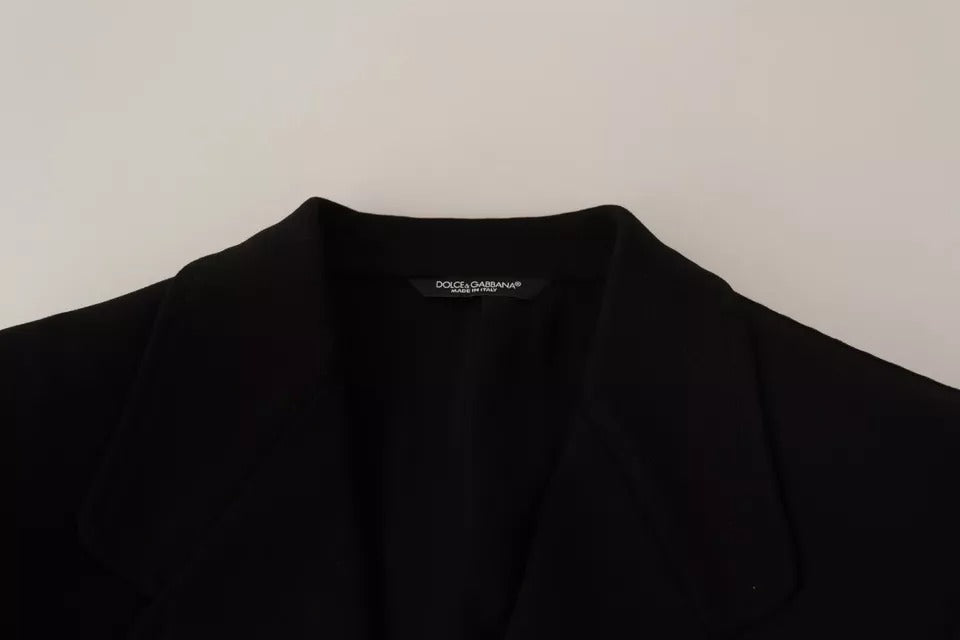 Black wool slim fit coat blazer by Dolce & Gabbana, tailored with a sleek design and classic lapel collar.