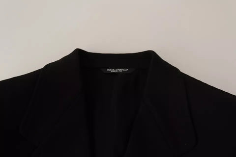 Black wool slim fit coat blazer by Dolce & Gabbana, tailored with a sleek design and classic lapel collar.