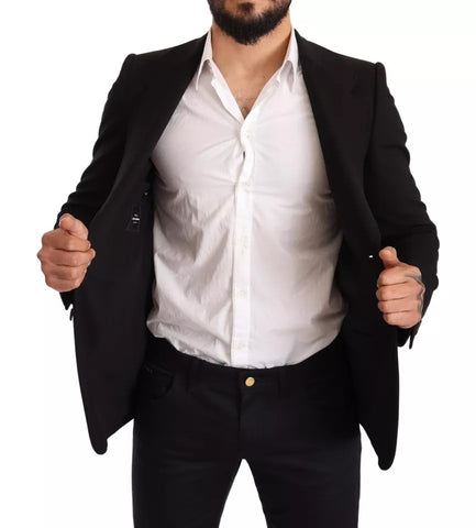 Black wool slim fit coat jacket blazer by Dolce & Gabbana, tailored with a sleek design and classic lapel collar.