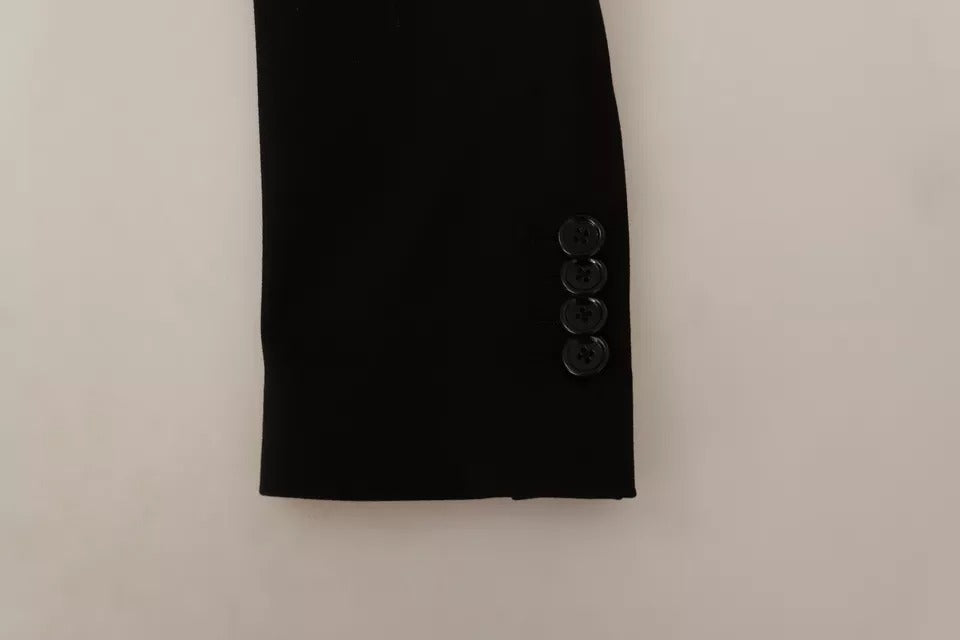 Black wool slim fit coat jacket blazer by Dolce & Gabbana, tailored with a sleek, structured design and classic lapel collar.
