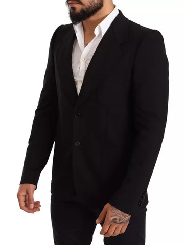 Black wool slim fit coat blazer by Dolce & Gabbana, tailored with a sleek design and classic lapel for a sophisticated look.
