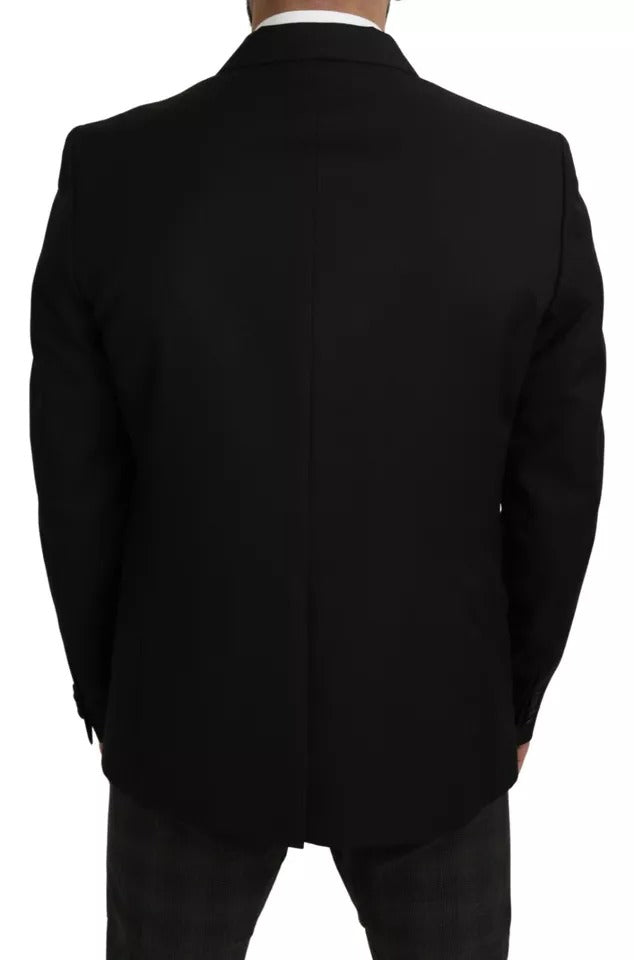 Black wool slim fit blazer jacket by Dolce & Gabbana, featuring a notch collar and tailored design for a sophisticated look.