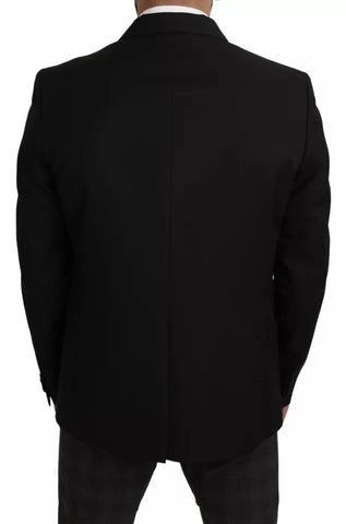 Black wool slim fit blazer jacket by Dolce & Gabbana, featuring a notch collar and tailored design for a sophisticated look.