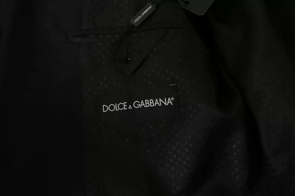 Black wool slim fit notch blazer jacket by Dolce & Gabbana, tailored with a classic lapel and sleek design.