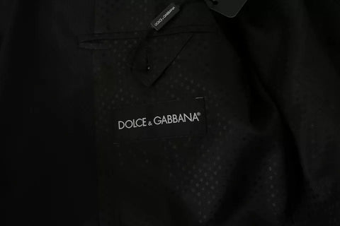 Black wool slim fit notch blazer jacket by Dolce & Gabbana, tailored with a classic lapel and sleek design.
