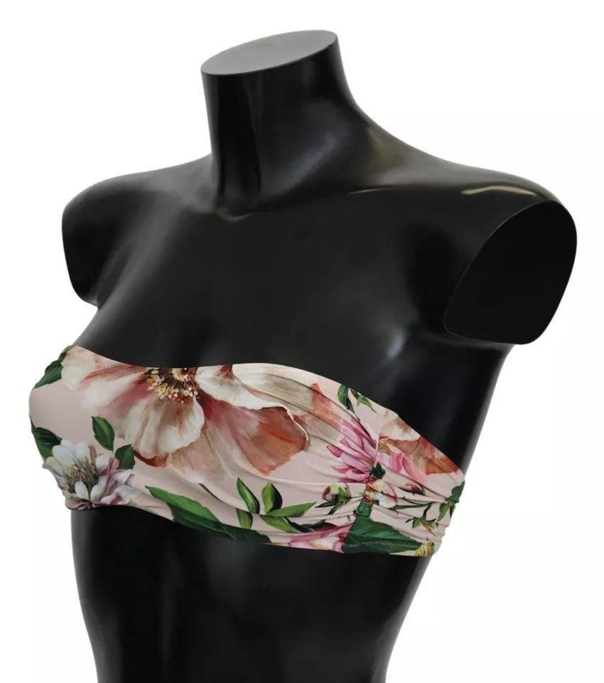 Pink floral print Dolce & Gabbana bikini top for beachwear, with a stylish floral pattern and supportive design.