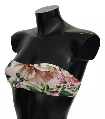 Pink floral print Dolce & Gabbana bikini top for beachwear, with a stylish floral pattern and supportive design.