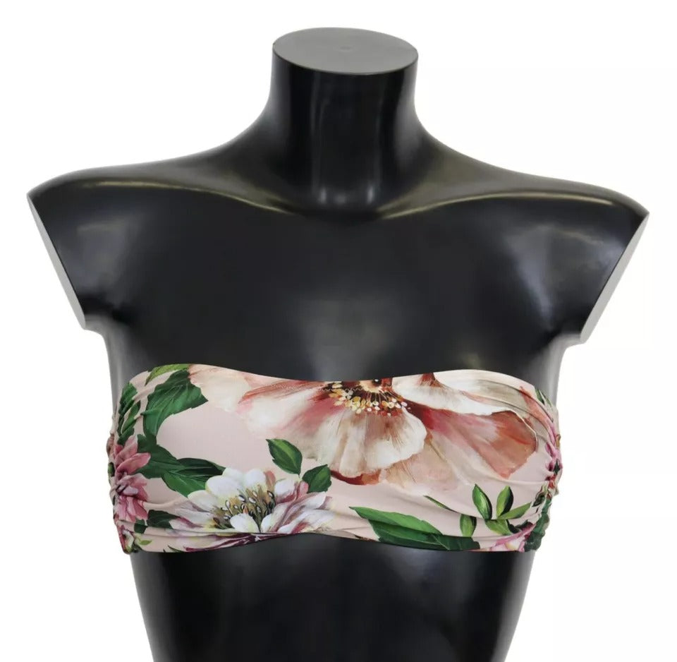 Pink floral print bikini top from Dolce & Gabbana featuring a stylish swimwear beachwear design.