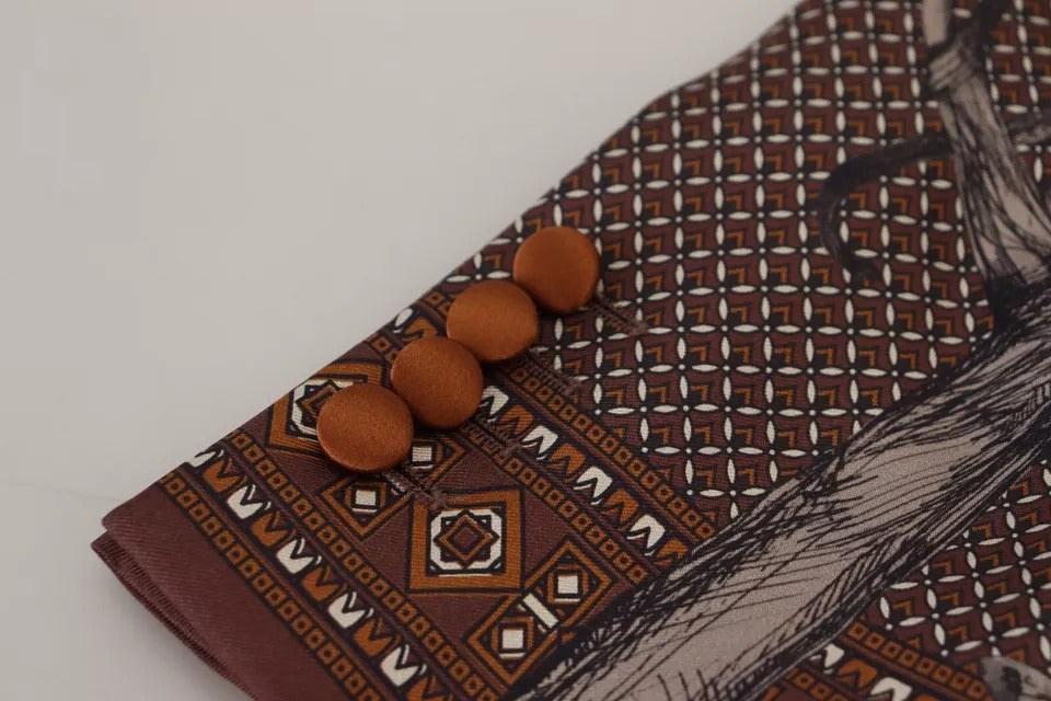 Bronze silk blazer with a monkey print from Dolce & Gabbana, slim fit jacket featuring stylish, detailed design.