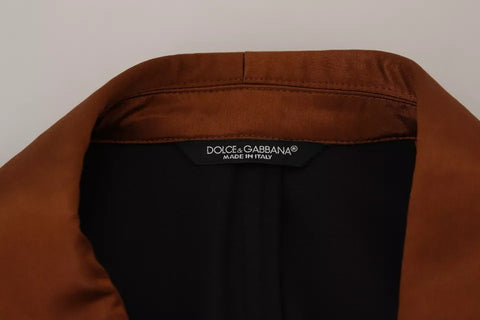 Bronze silk blazer with monkey print by Dolce & Gabbana, slim fit jacket, tailored design, featuring button closure and notch lapel.
