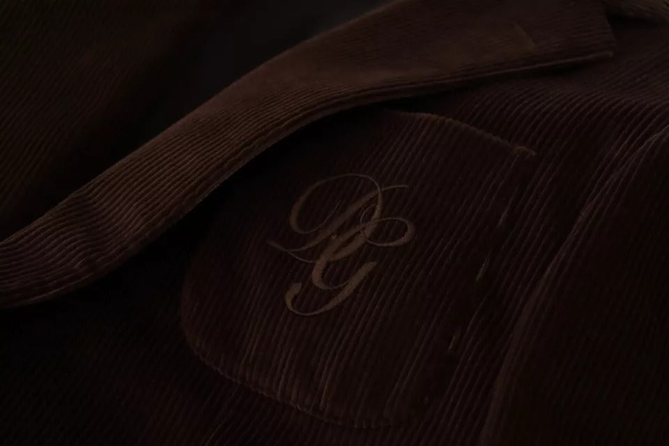 Brown corduroy slim fit coat blazer with Dolce & Gabbana logo, showcasing the tailored design and classic style.