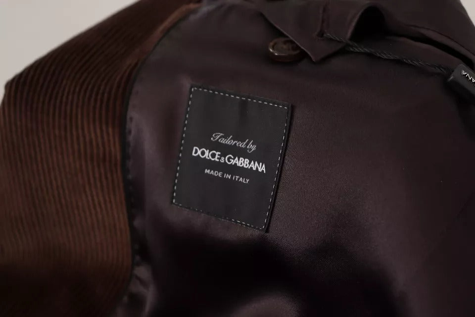 Brown corduroy slim fit coat with Dolce & Gabbana DG logo blazer, tailored with a stylish lapel and structured fit.
