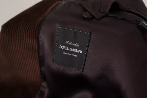 Brown corduroy slim fit coat with Dolce & Gabbana DG logo blazer, tailored with a stylish lapel and structured fit.