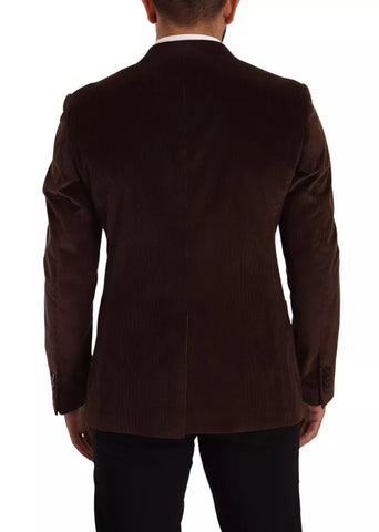 Brown corduroy slim fit coat with DG logo blazer from Dolce & Gabbana, featuring a tailored design and classic collar.