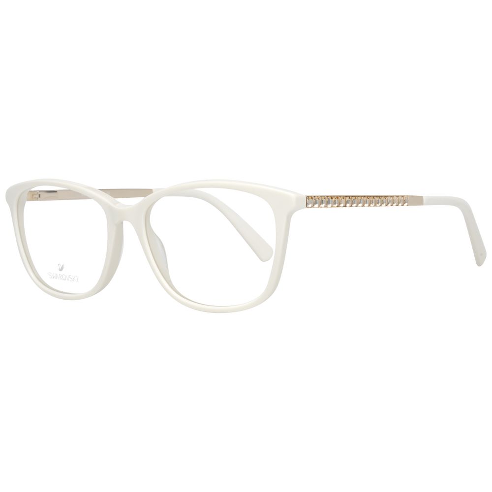 Swarovski white metal and plastic glasses frames with clear lenses, showcasing sleek and elegant eyewear design.