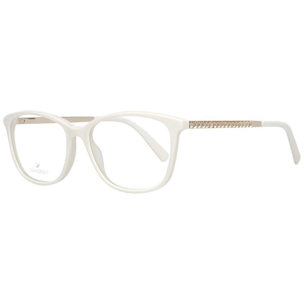 Swarovski white metal and plastic glasses frames with clear lenses, showcasing a sleek, modern design.