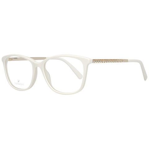 Swarovski white metal and plastic glasses frames with clear lenses, showcasing sleek and elegant eyewear design.