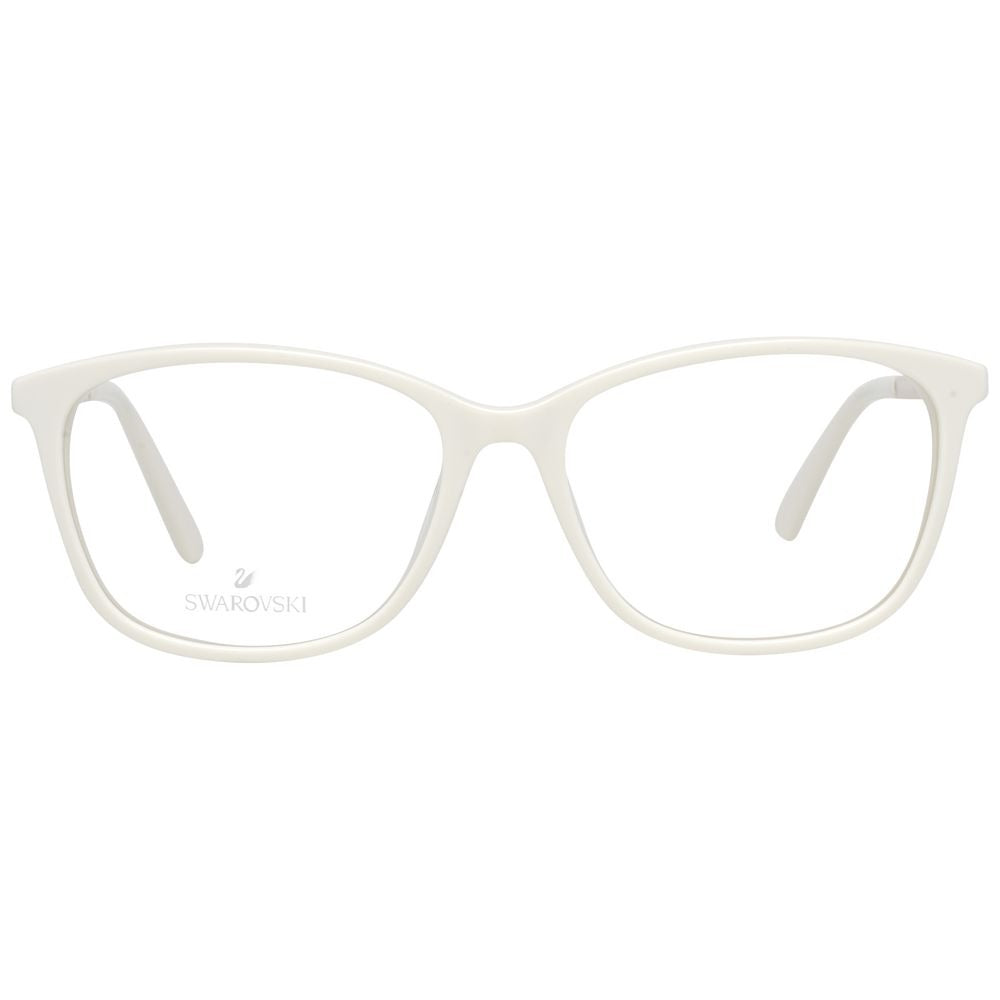 Swarovski white metal and plastic glasses frames with clear lenses, stylish and lightweight eyewear design.