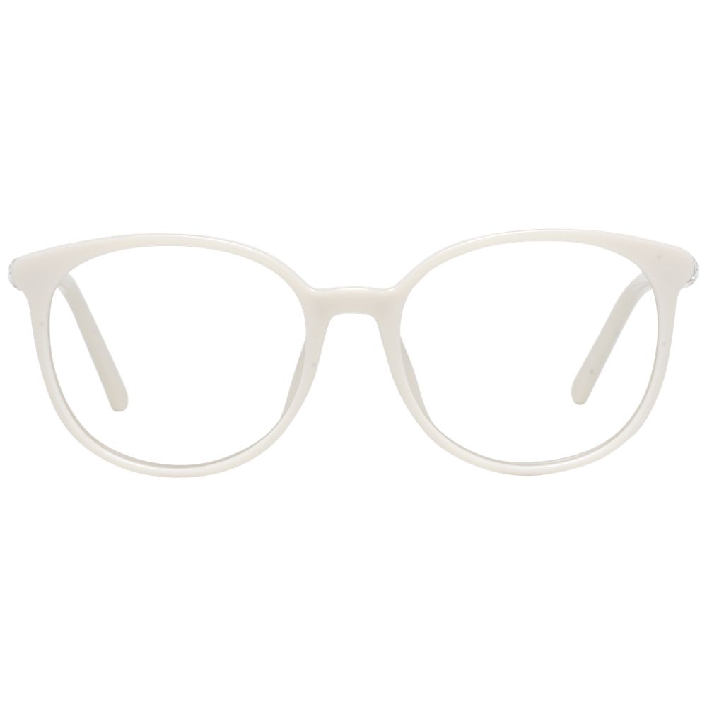 White plastic glasses frames by Swarovski, featuring a sleek design with clear plastic material and modern style.