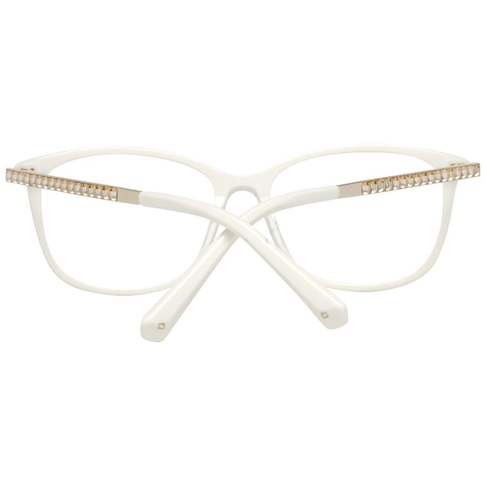 Swarovski white metal and plastic glasses frames with sleek design and transparent lenses, stylish eyewear accessories.