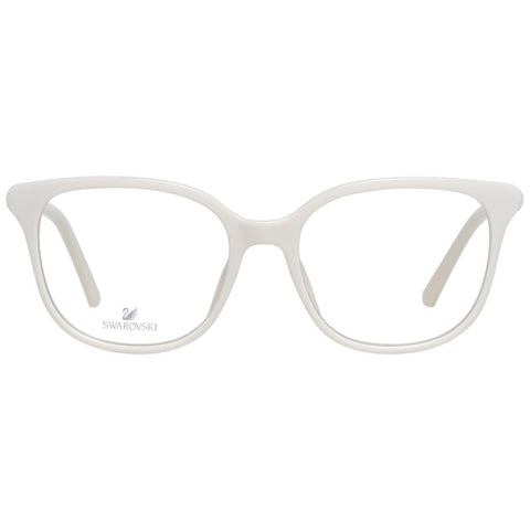 White plastic glasses frames by Swarovski, showcasing sleek design and clear lenses for stylish eyewear.