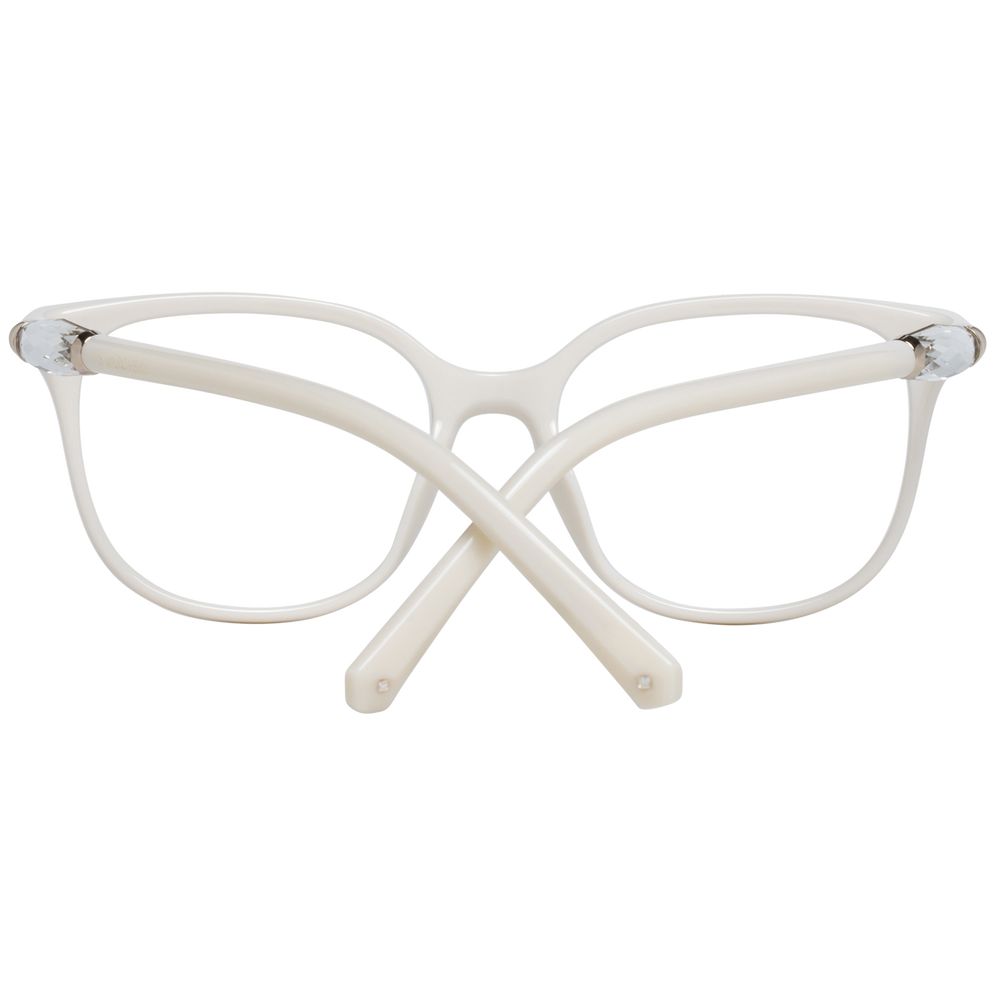 White plastic glasses frames by Swarovski with a sleek, modern design, shown in the image.