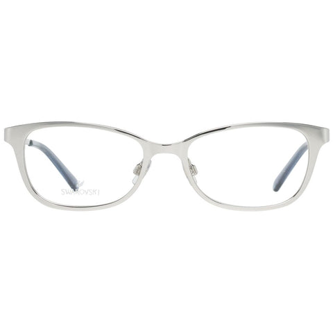 Silver Swarovski metal eyeglass frames with sleek design and clear lenses, stylish and lightweight for everyday wear.