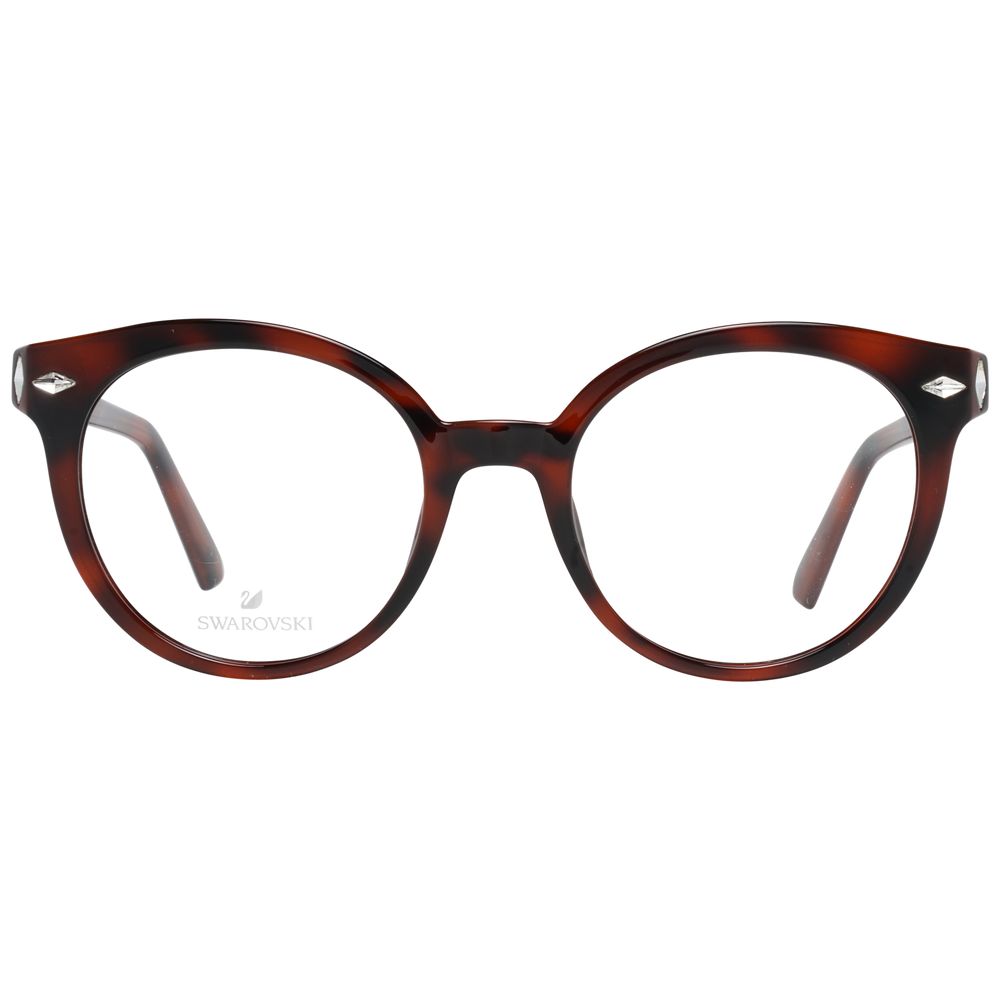 Brown plastic glasses frames by Swarovski with a sleek, modern design and smooth finish, shown from a front view.