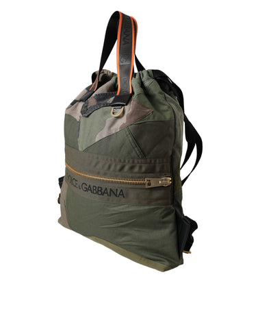 Military green patchwork rucksack backpack by Dolce & Gabbana with adjustable straps and multiple compartments.
