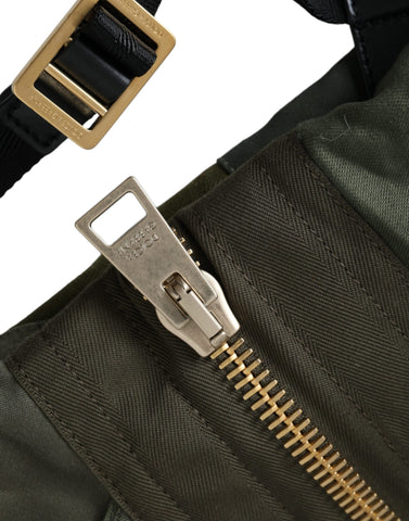 Dolce & Gabbana military green patchwork rucksack backpack showing adjustable straps and spacious main compartment.