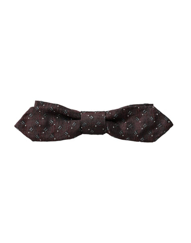 Maroon silk patterned adjustable neck bow tie by Dolce & Gabbana, featuring a stylish papillon design and classic bow shape.