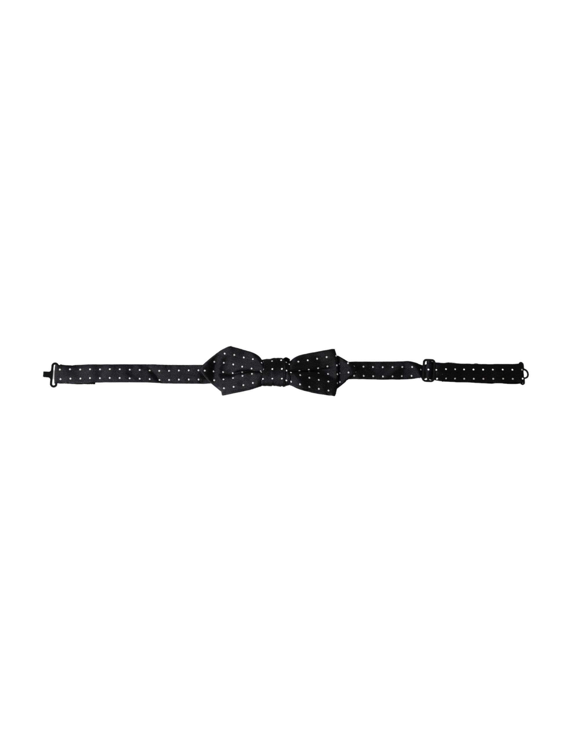 Black silk polka dot men's bow tie with adjustable neck strap by Dolce & Gabbana, featuring a classic papillon style.