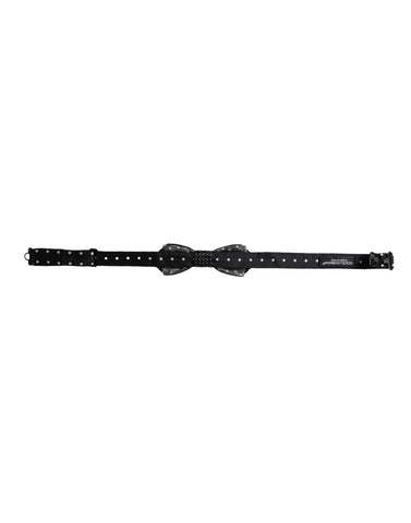 Black silk polka dot adjustable neck bow tie for men by Dolce & Gabbana, featuring a classic papillon style.